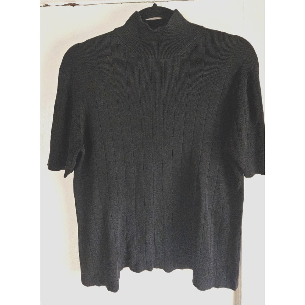 Vtg Neiman Marcus Exclusive 100%silk mock neck ribbed knit top womans L black